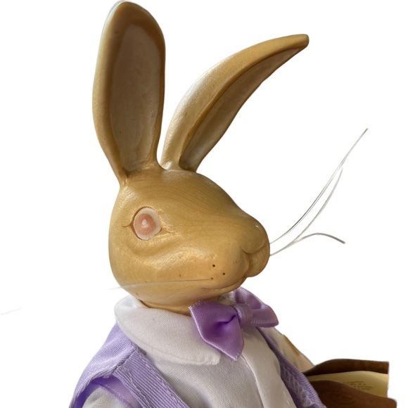 Raikes Originals THE HOPKINS Wood Carved Rabbit Couple w/ Fenced Stand Figures - Picture 7 of 13